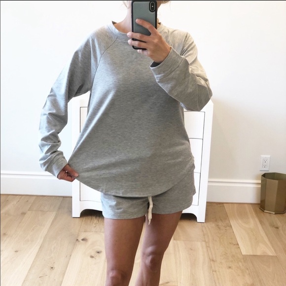 Gray Loungewear Set Long Sleeve Top & Shorts - Picture 2 of 6